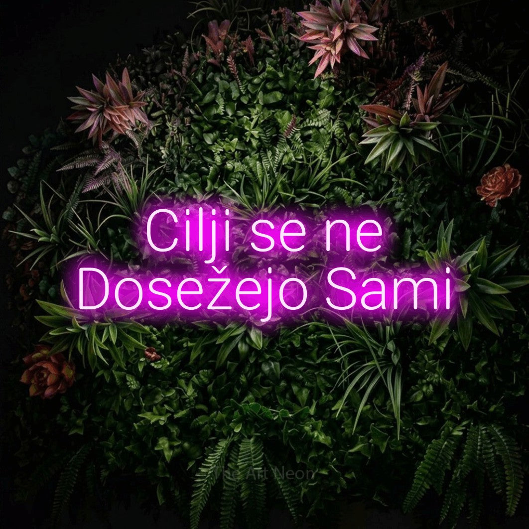 LED neon sign reading “Cilji se ne Dosežejo Sami”, arranged in two lines.