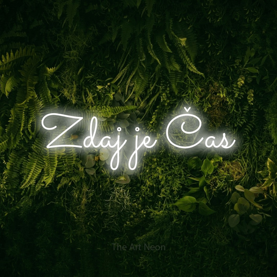 LED neon sign reading “Zdaj je Čas”, arranged in a single line.