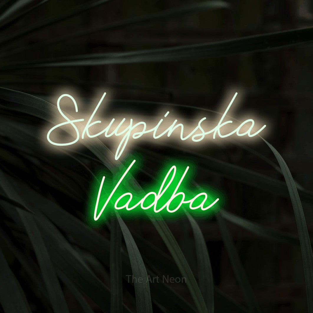 LED neon sign reading “Skupinska Vadba”, arranged in two lines.