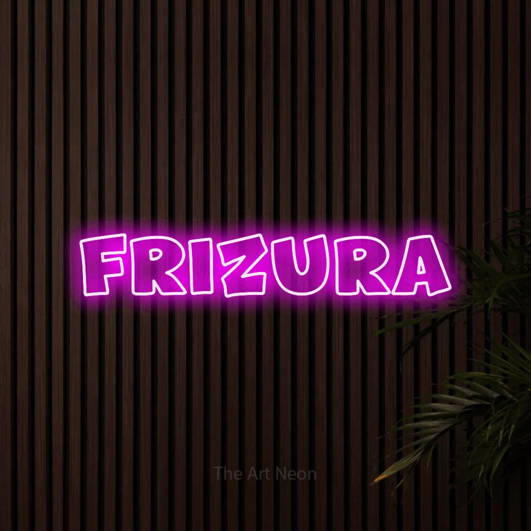LED neon sign reading “FRIZURA”, arranged in a single line.