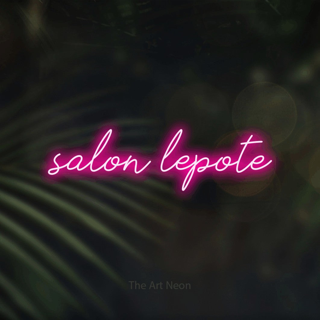 LED neon sign reading “salon lepote”, arranged in a single line.