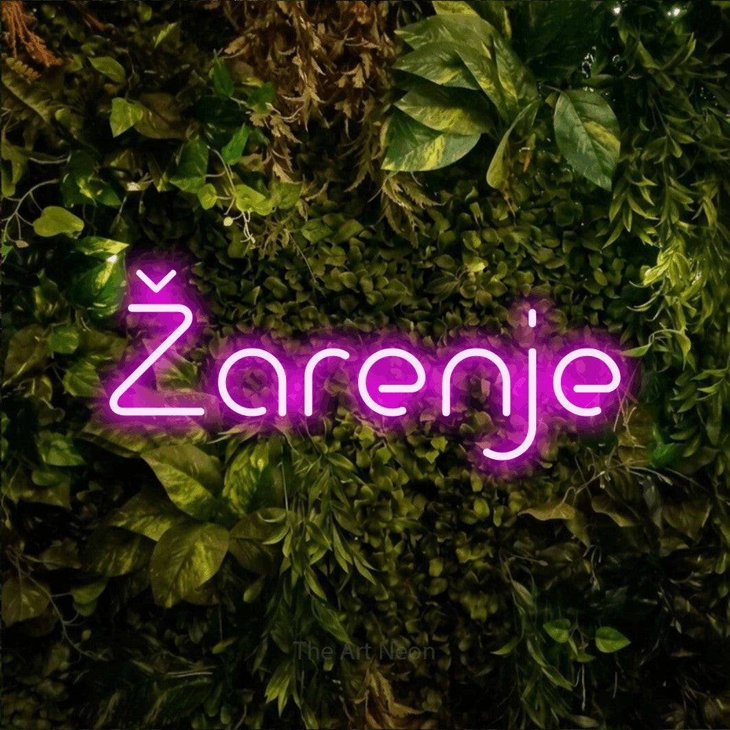 LED neon sign reading “Žarenje”, arranged in a single line.
