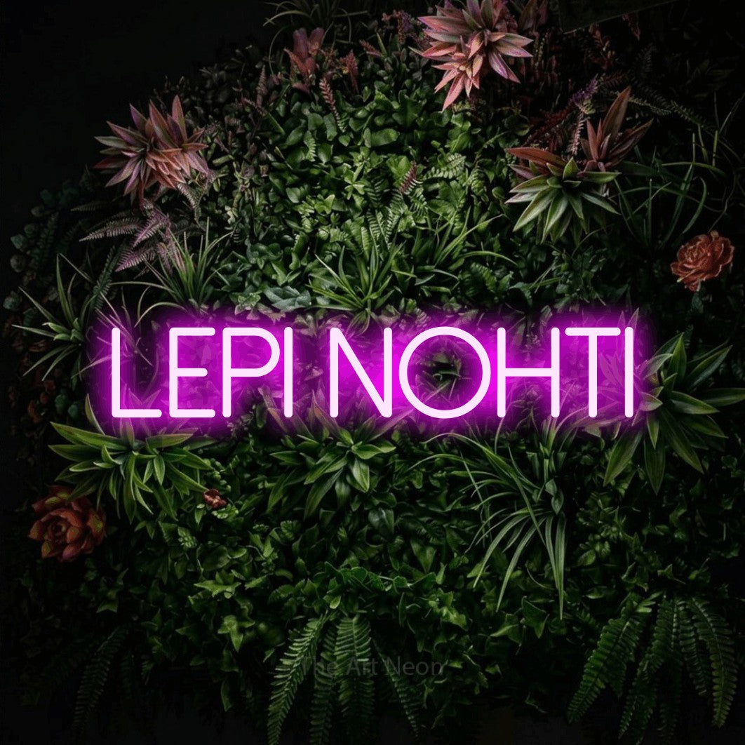 LED neon sign reading “LEPI NOHTI”, arranged in a single line.