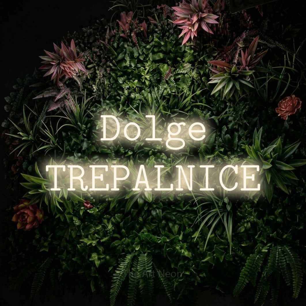 LED neon sign reading “Dolge TREPALNICE”, arranged in two lines.