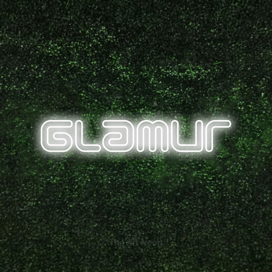 LED neon sign reading “Glamur”, arranged in a single line.