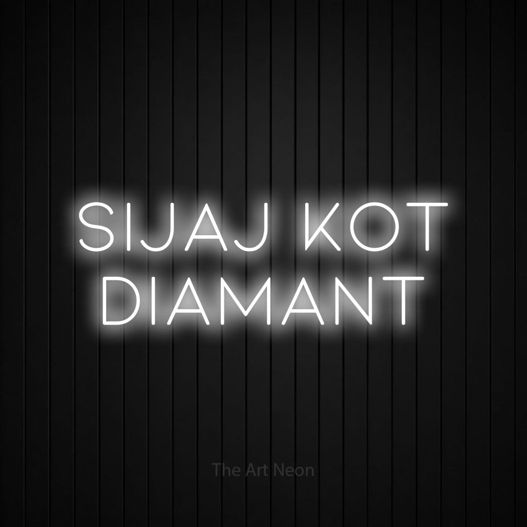 LED neon sign reading “sijaj kot diamant”, arranged in two lines.