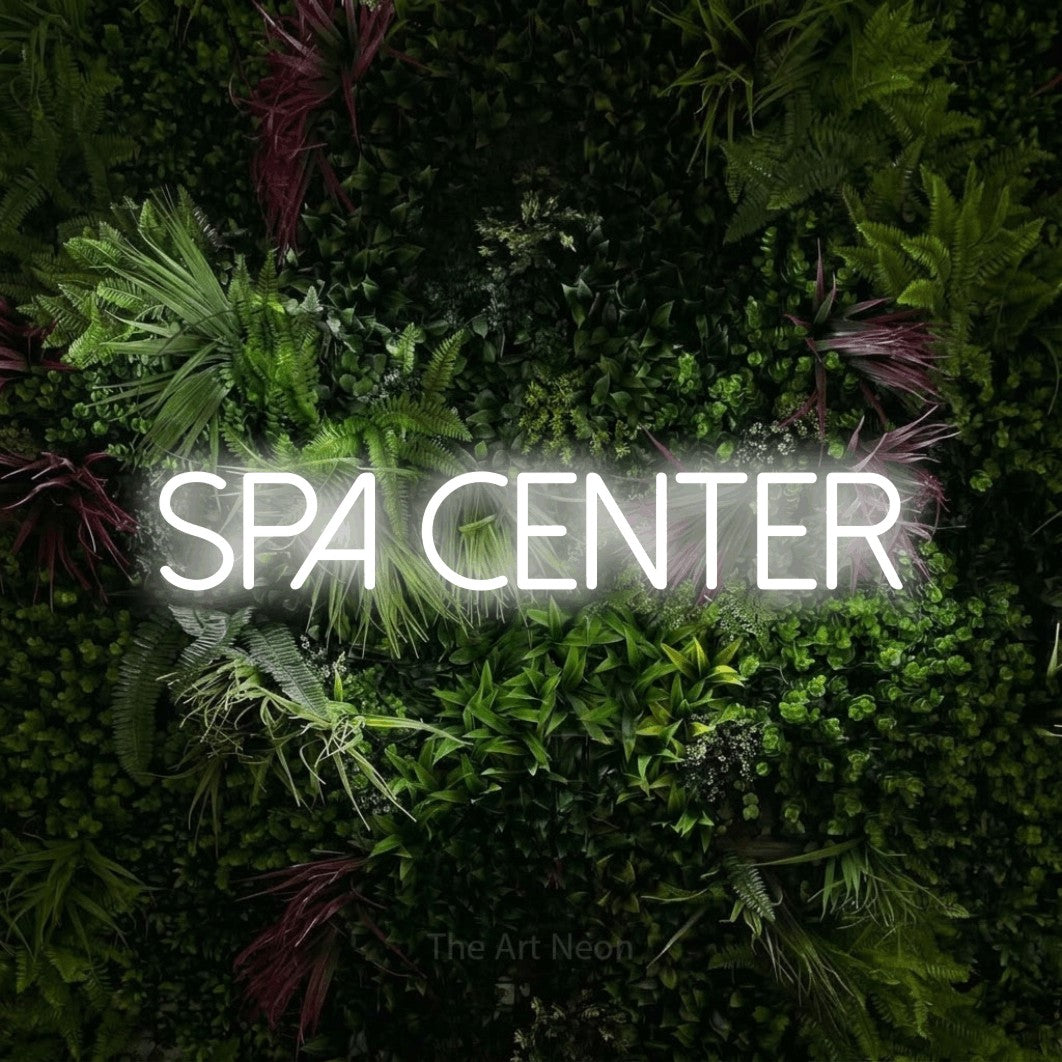 LED neon sign reading “SPA CENTER”, arranged in a single line.