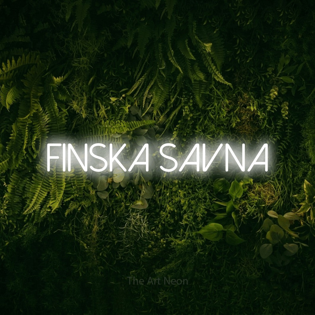 LED neon sign reading “FINSKA Savna”, arranged in a single line.