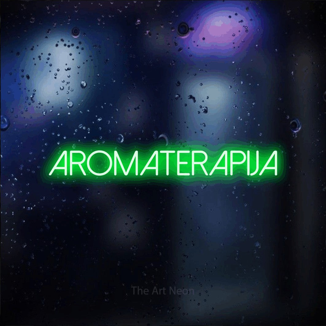 LED neon sign reading “Aromaterapija”, arranged in a single line.