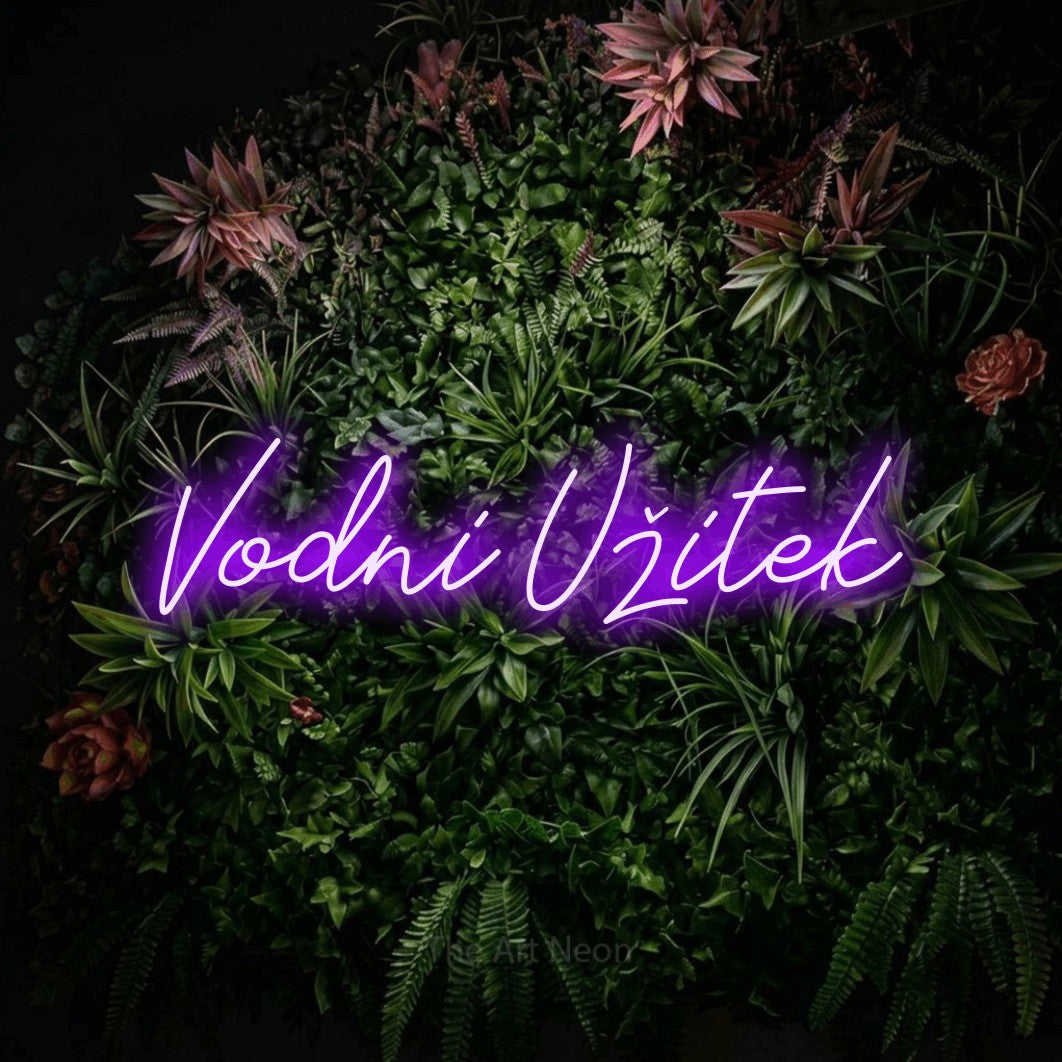 LED neon sign reading “Vodni Užitek”, arranged in a single line.