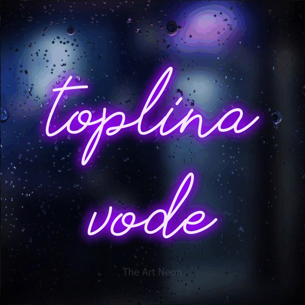 LED neon sign reading “toplina vode”, arranged in two lines.