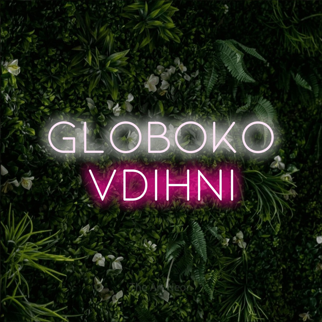 LED neon sign reading “Globoko Vdihni”, arranged in two lines.
