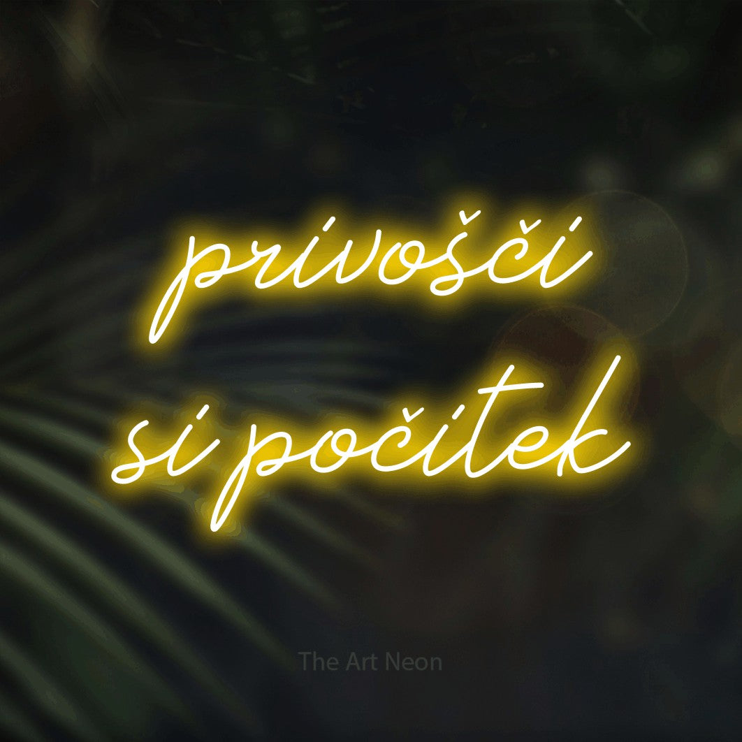 LED neon sign reading “privošči si počitek”, arranged in two lines.