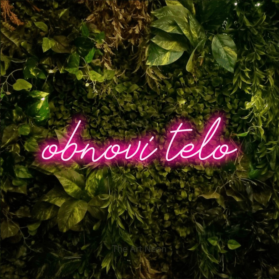 LED neon sign reading “obnovi telo”, arranged in a single line.