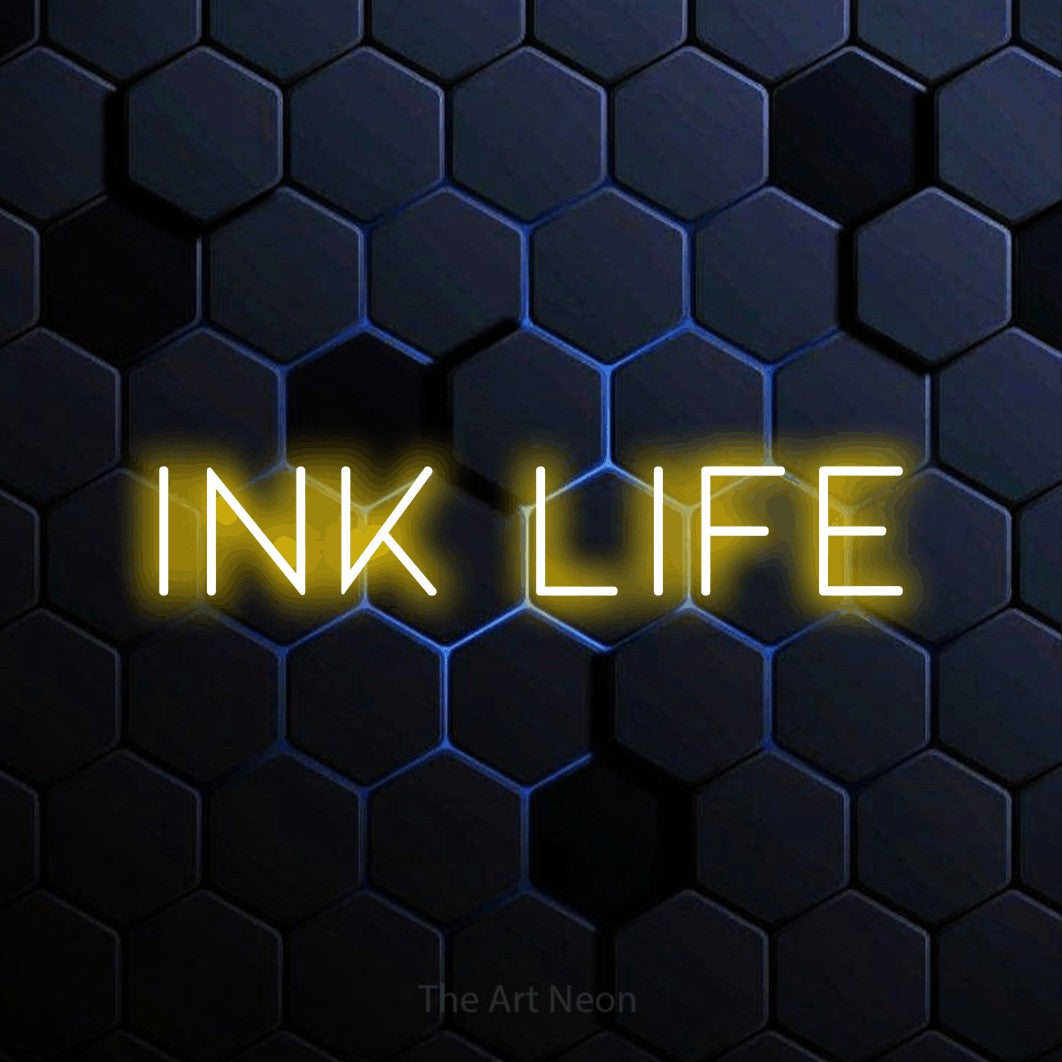 LED neon sign reading “Ink Life”, arranged in a single line.