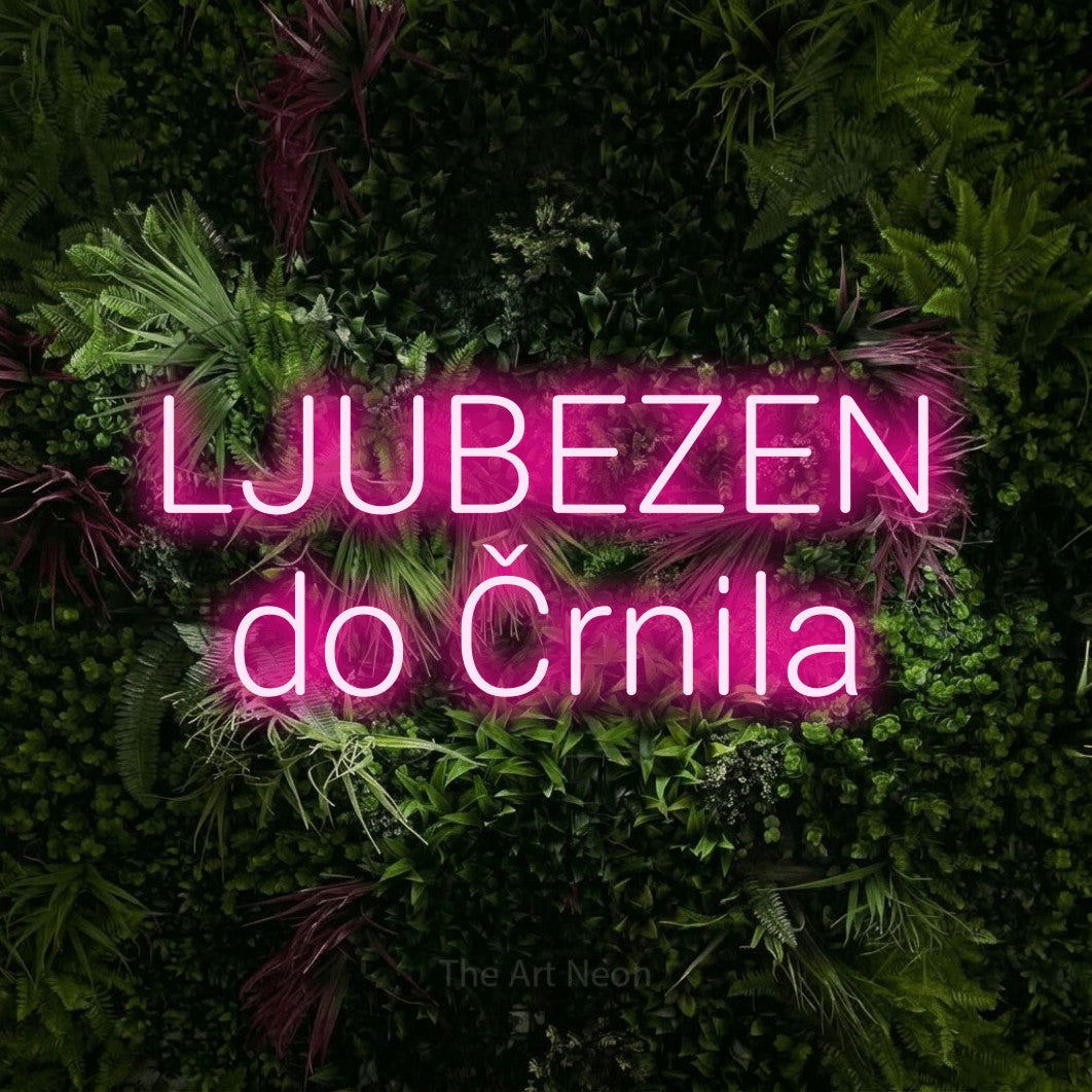 LED neon sign reading “LJUBEZEN do Črnila”, arranged in two lines.