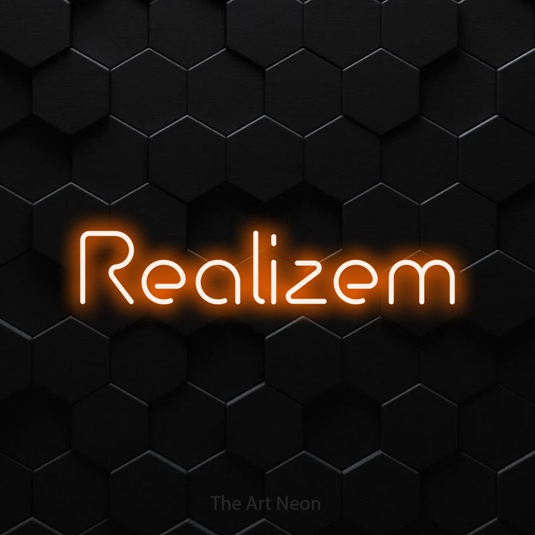 LED neon sign reading “Realizem”, arranged in a single line.