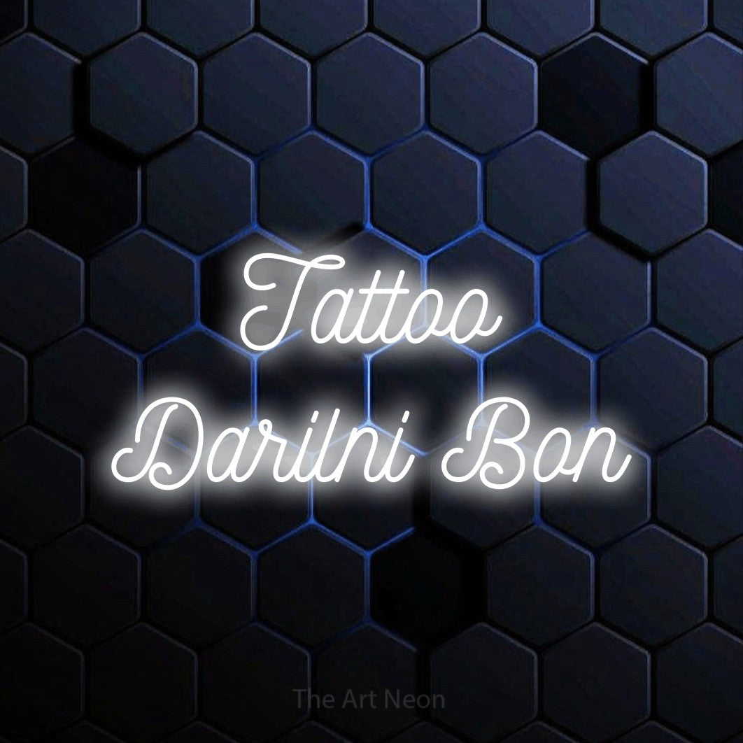 LED neon sign reading “Tattoo Darilni Bon”, arranged in two lines.