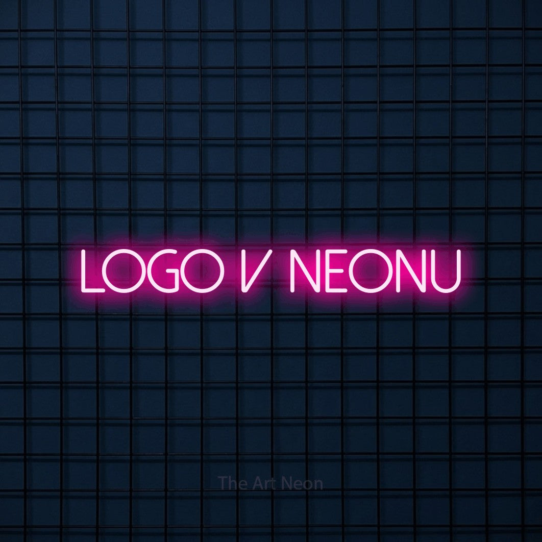 LED neon sign reading “Logo v Neonu”, arranged in a single line.