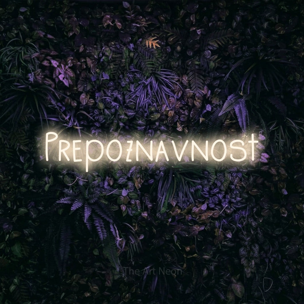 LED neon sign reading “Prepoznavnost”, arranged in a single line.
