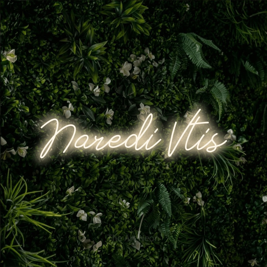 LED neon sign reading “Naredi Vtis”, arranged in a single line.