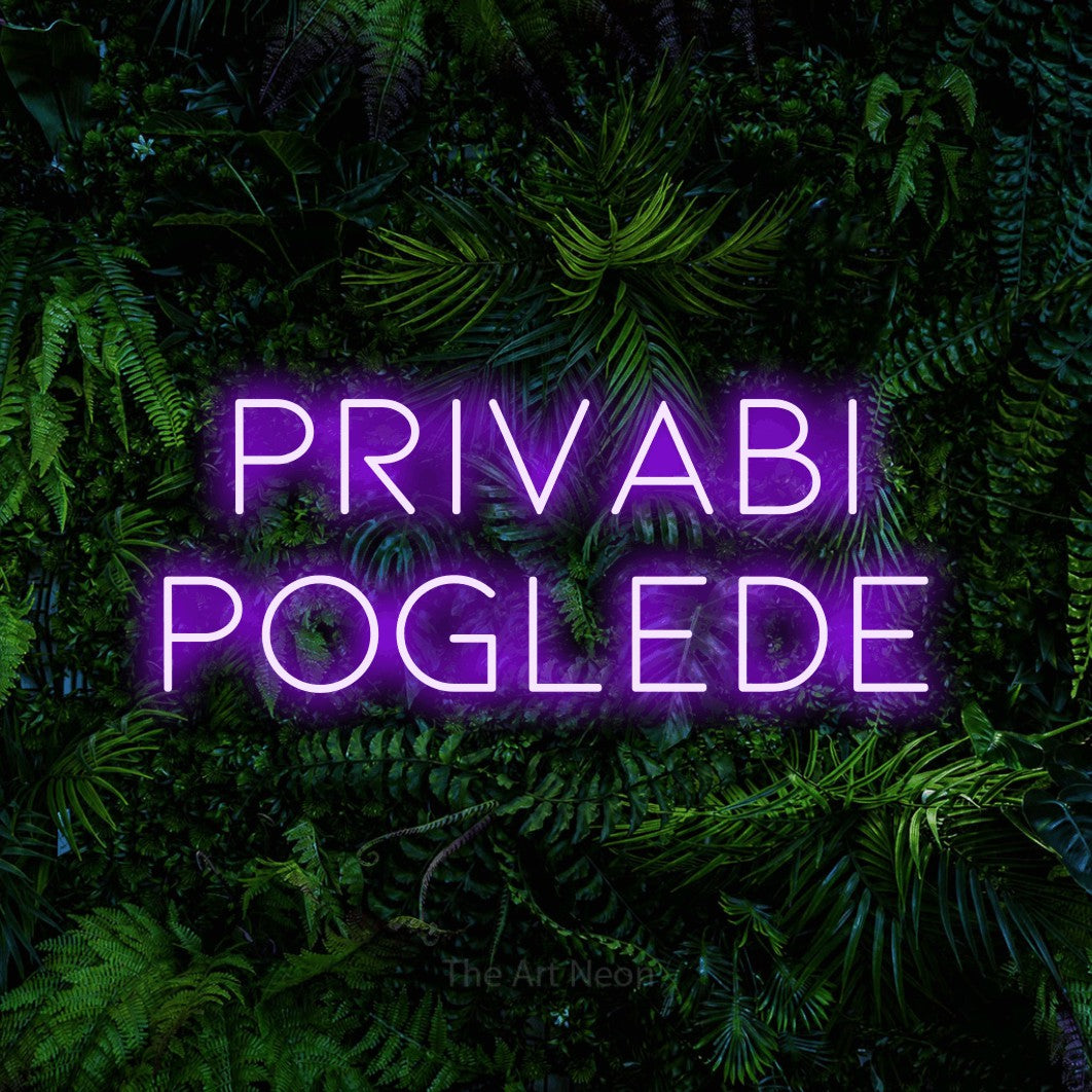 LED neon sign reading “Privabi Poglede”, arranged in two lines.