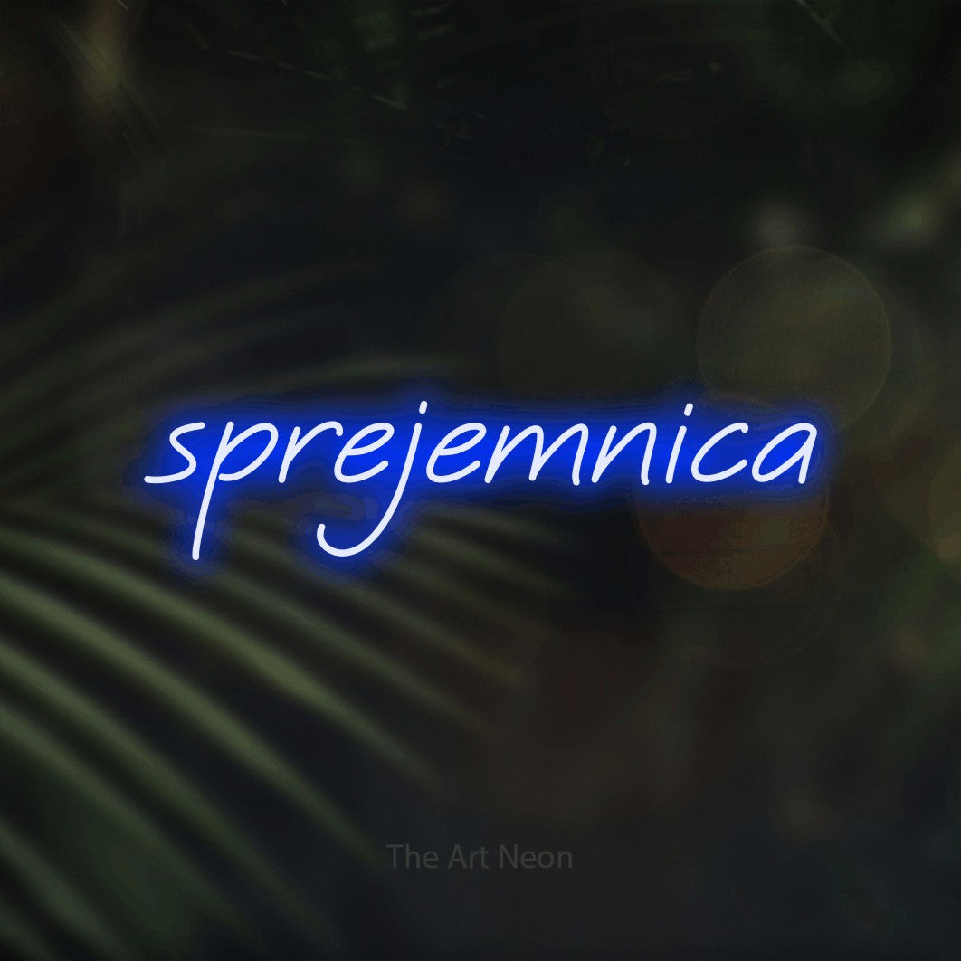 LED neon sign reading “sprejemnica”, arranged in a single line.