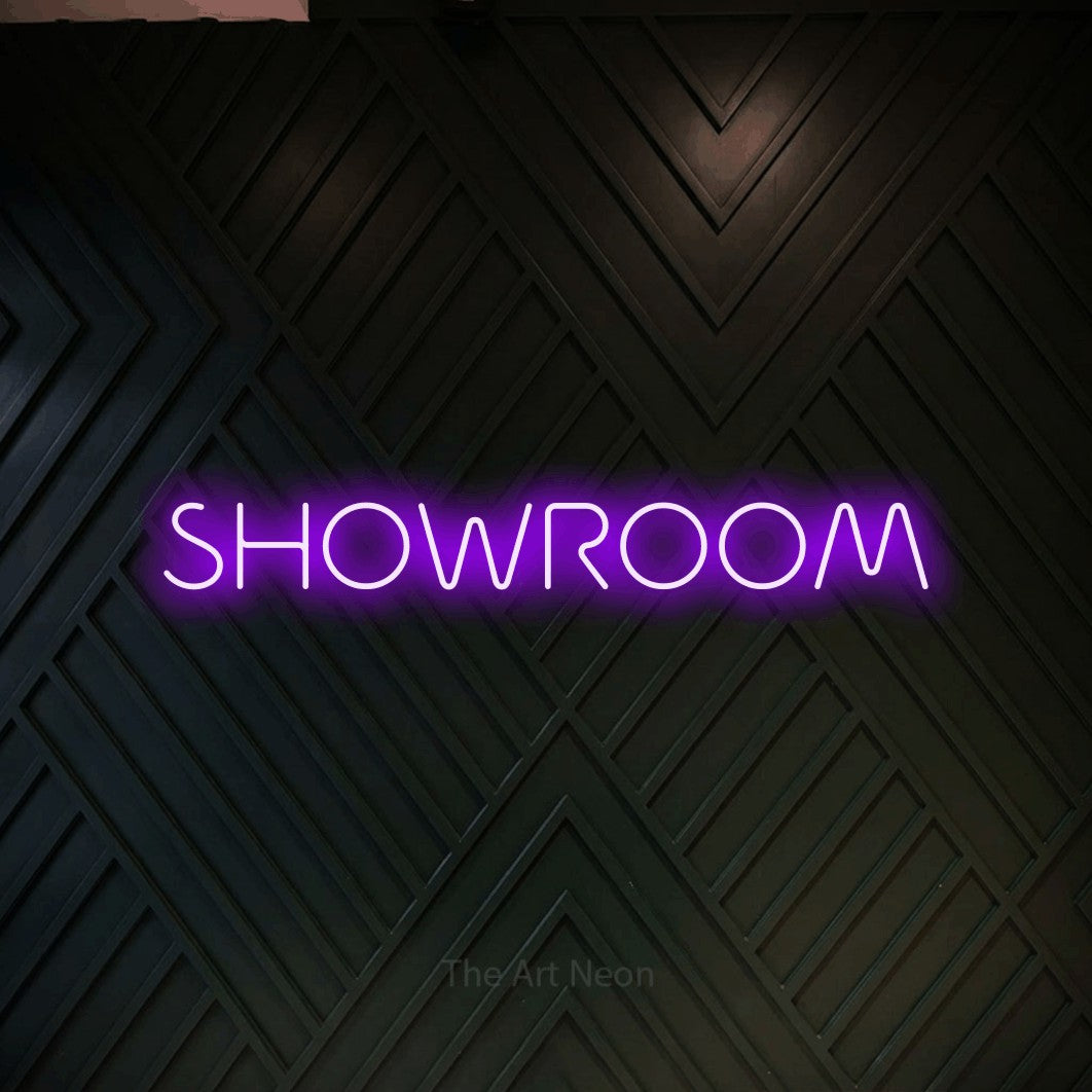 LED neon sign reading “SHOWROOM”, arranged in a single line.