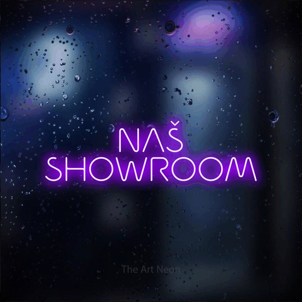 LED neon sign reading “NAŠ SHOWROOM”, arranged in two lines.