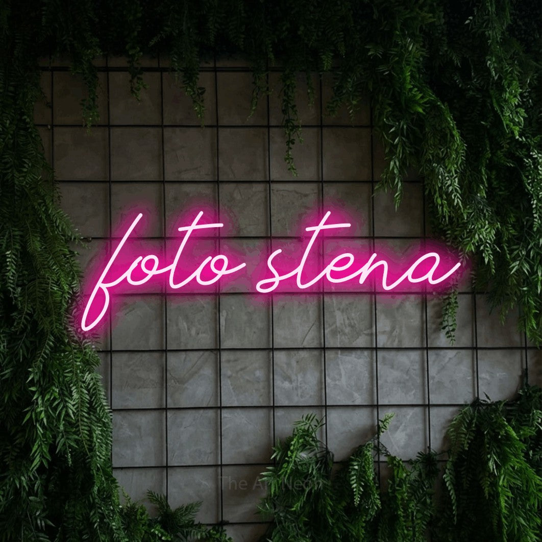 LED neon sign reading “foto stena”, arranged in a single line.