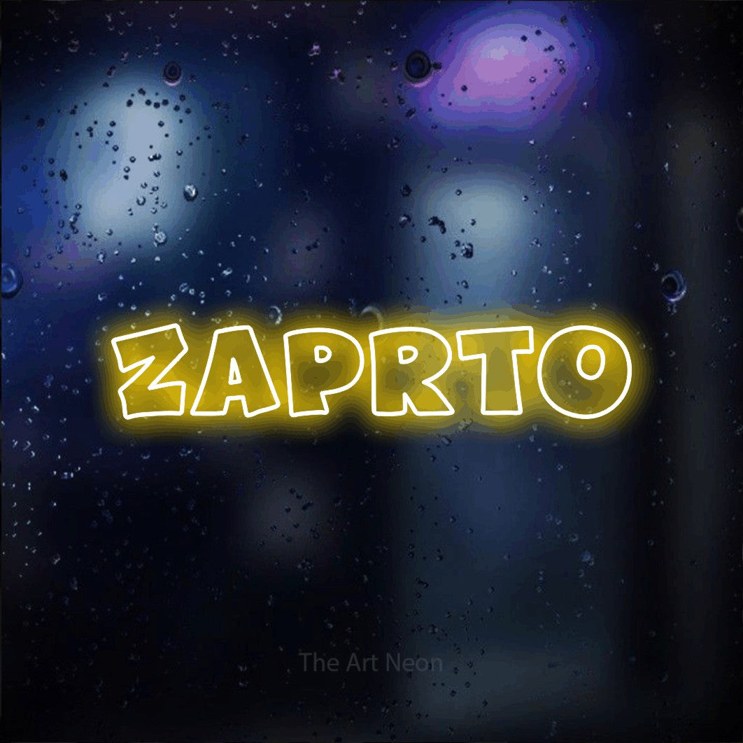 LED neon sign reading “zaprto”, arranged in a single line.