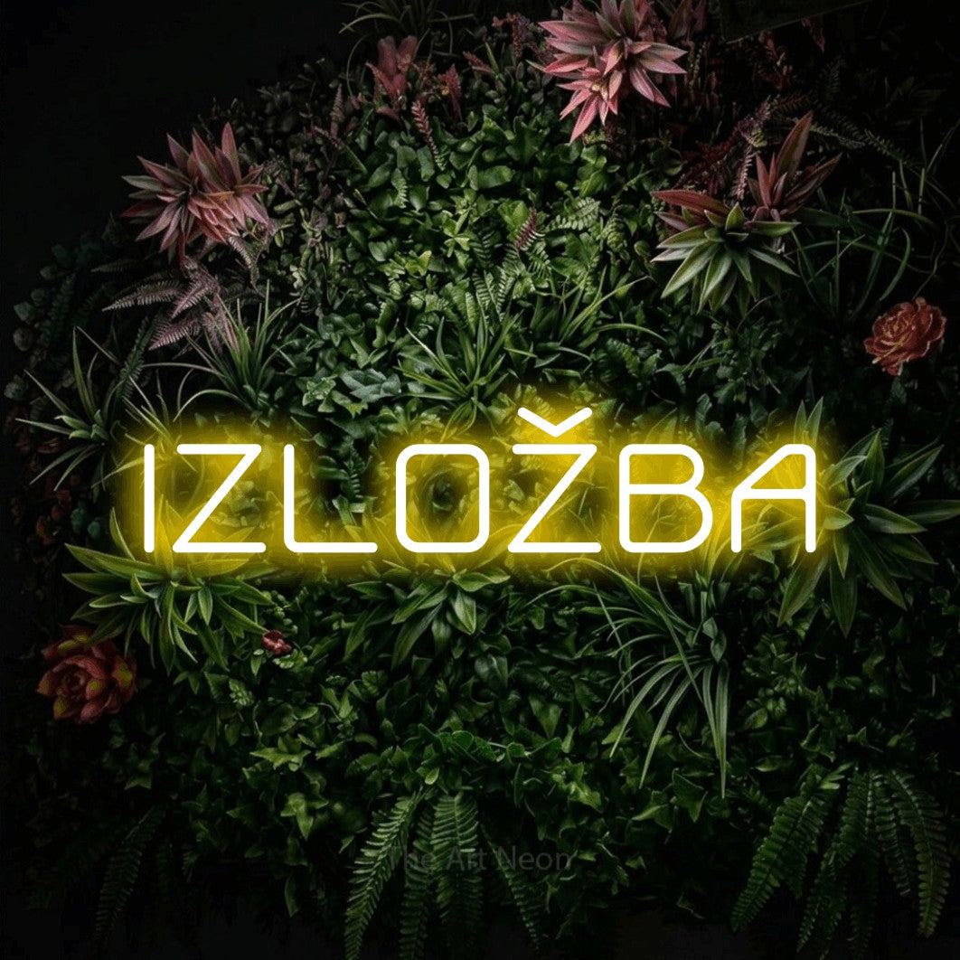 LED neon sign reading “IZLOŽBA”, arranged in a single line.
