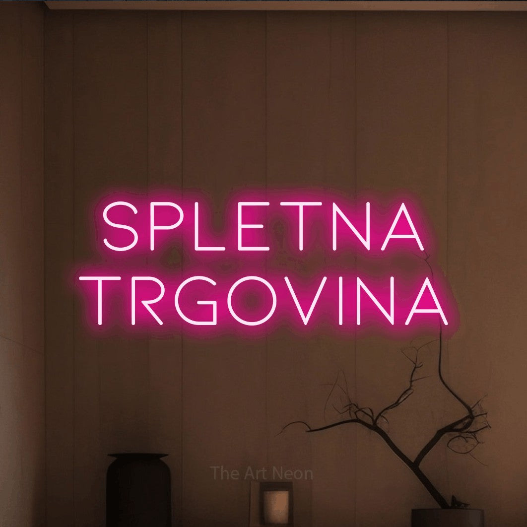 LED neon sign reading “Spletna TRGOVINA”, arranged in two lines.