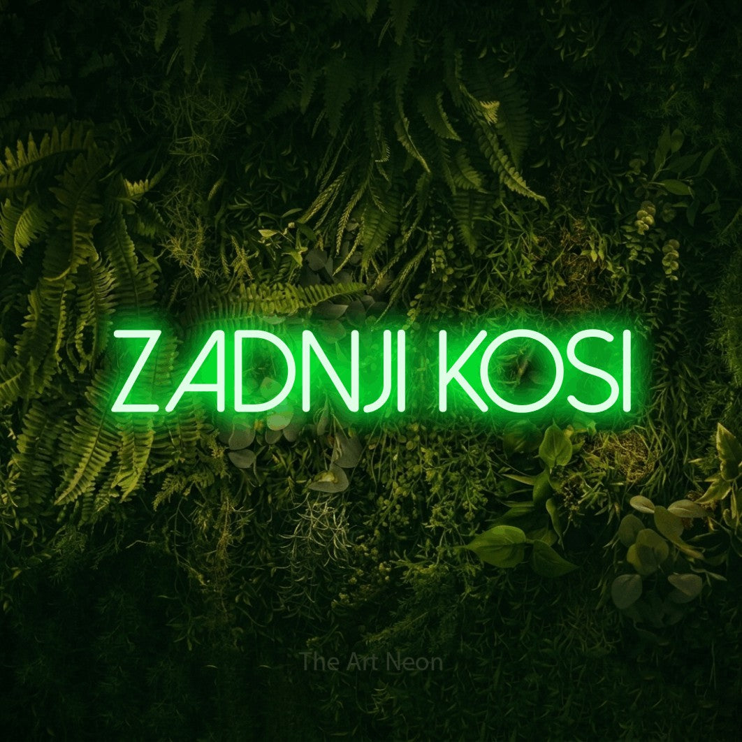 LED neon sign reading “Zadnji Kosi”, arranged in a single line.