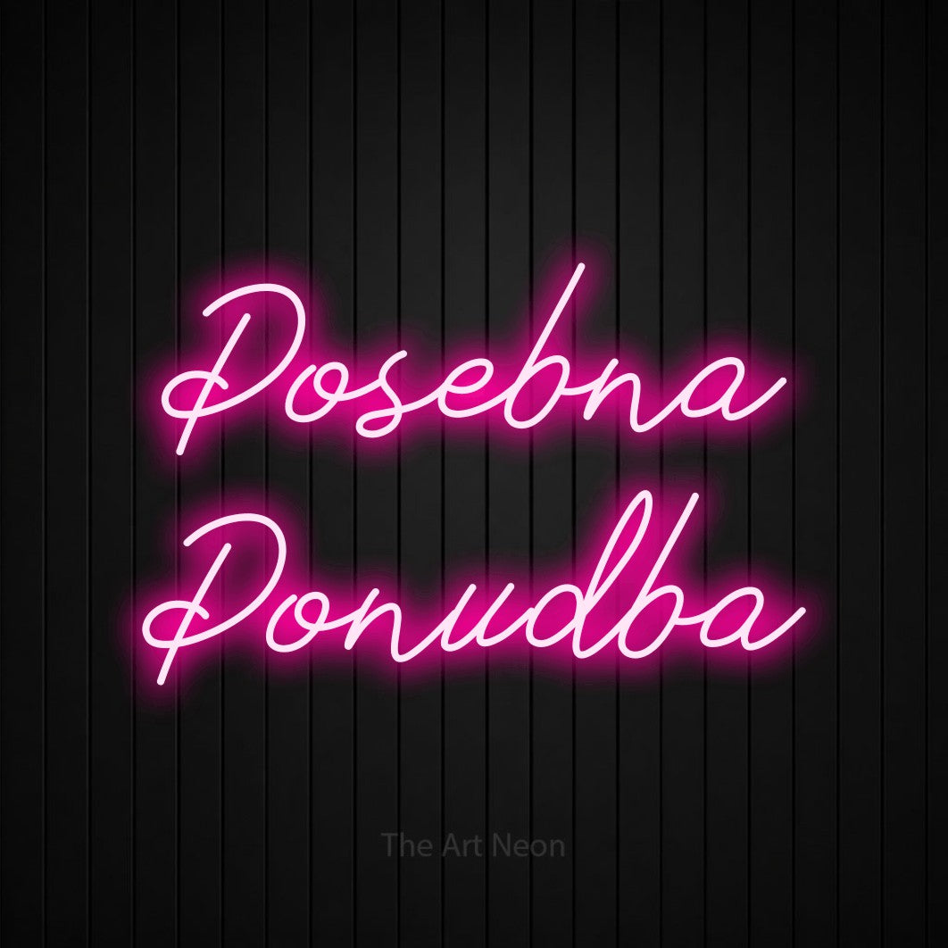 LED neon sign reading “Posebna Ponudba”, arranged in two lines.