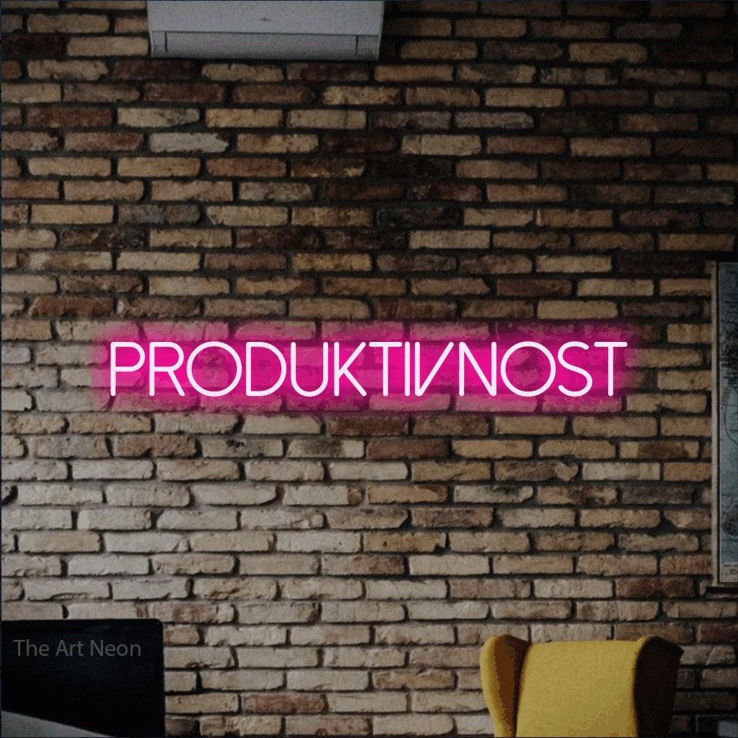 LED neon sign reading “PRODUKTIVNOST”, arranged in a single line.