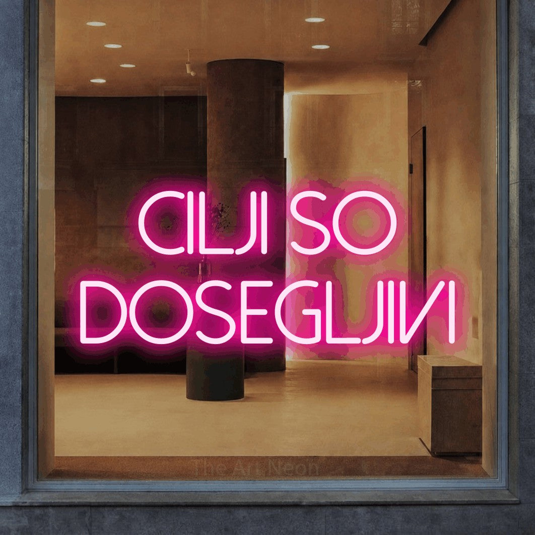 LED neon sign reading “Cilji so Dosegljivi”, arranged in two lines.