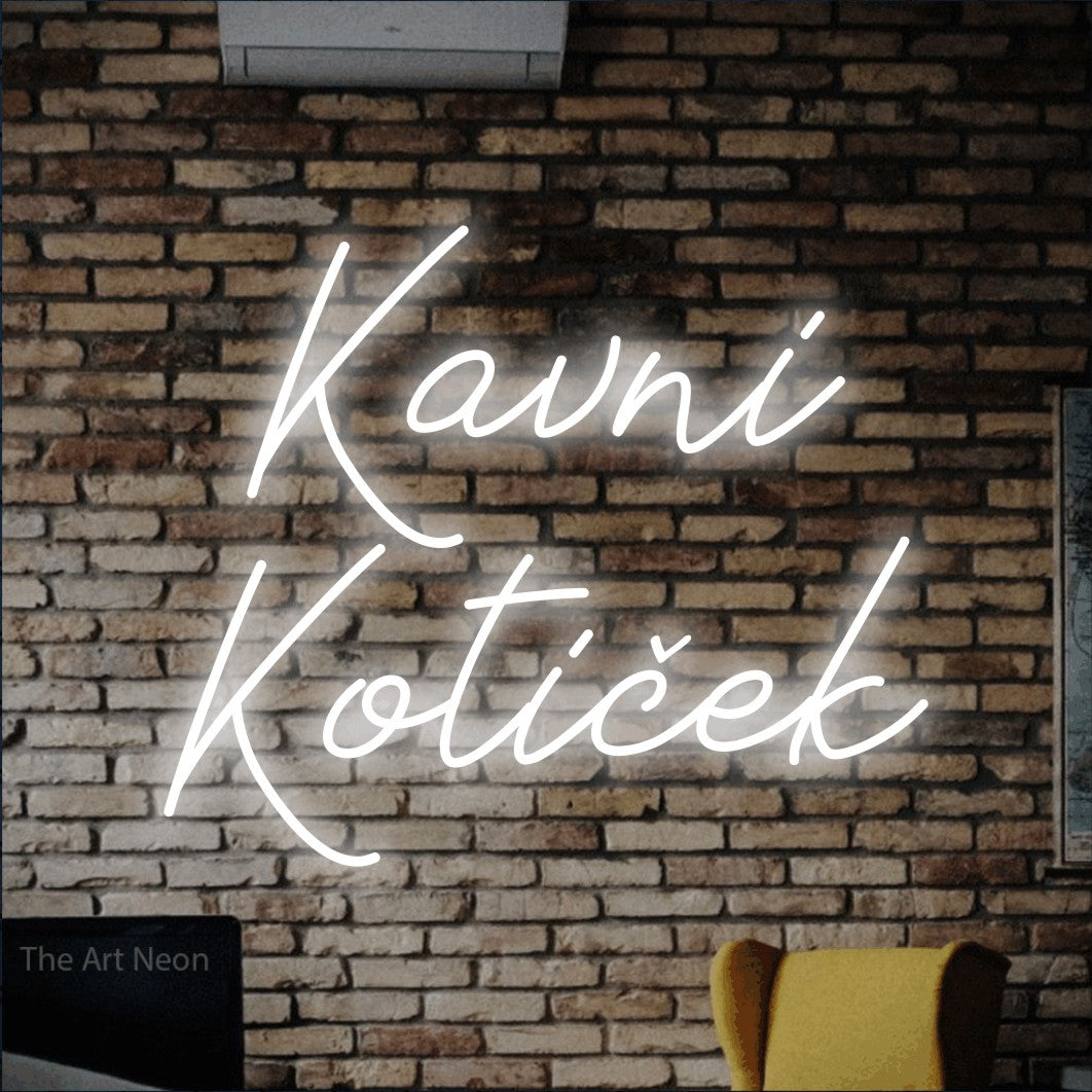 LED neon sign reading “Kavni Kotiček”, arranged in two lines.
