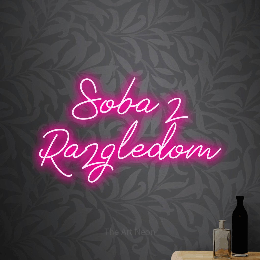 LED neon sign reading “Soba z Razgledom”, arranged in two lines.