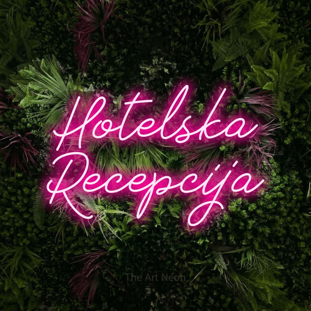 LED neon sign reading “Hotelska Recepcija”, arranged in two lines.