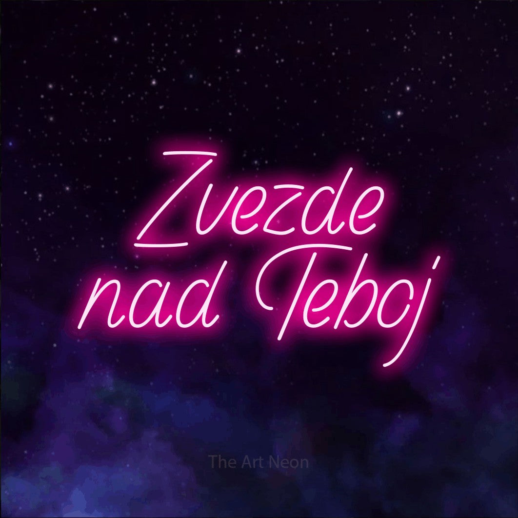 LED neon sign reading “Zvezde nad Teboj”, arranged in two lines.