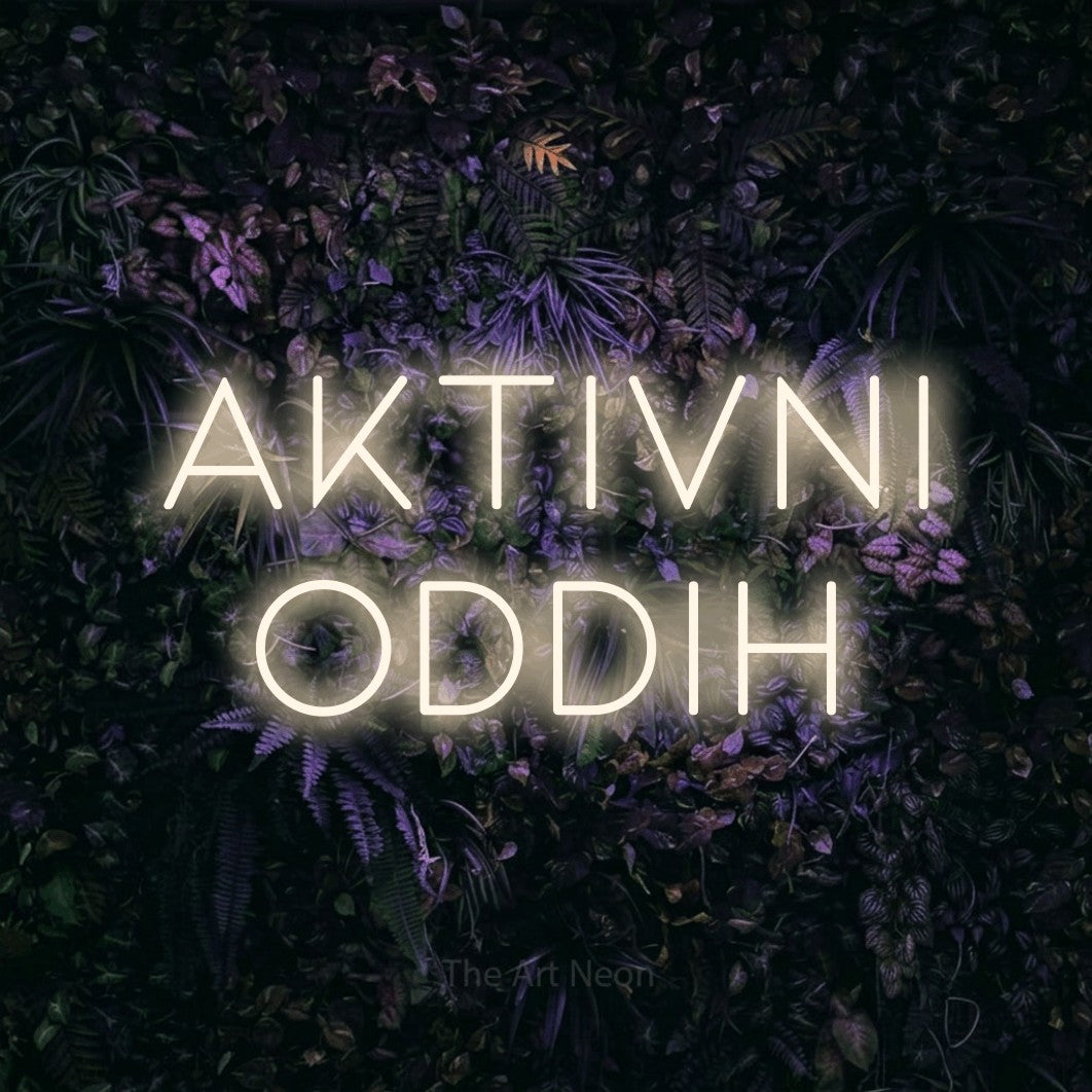LED neon sign reading “aktivni oddih”, arranged in two lines.