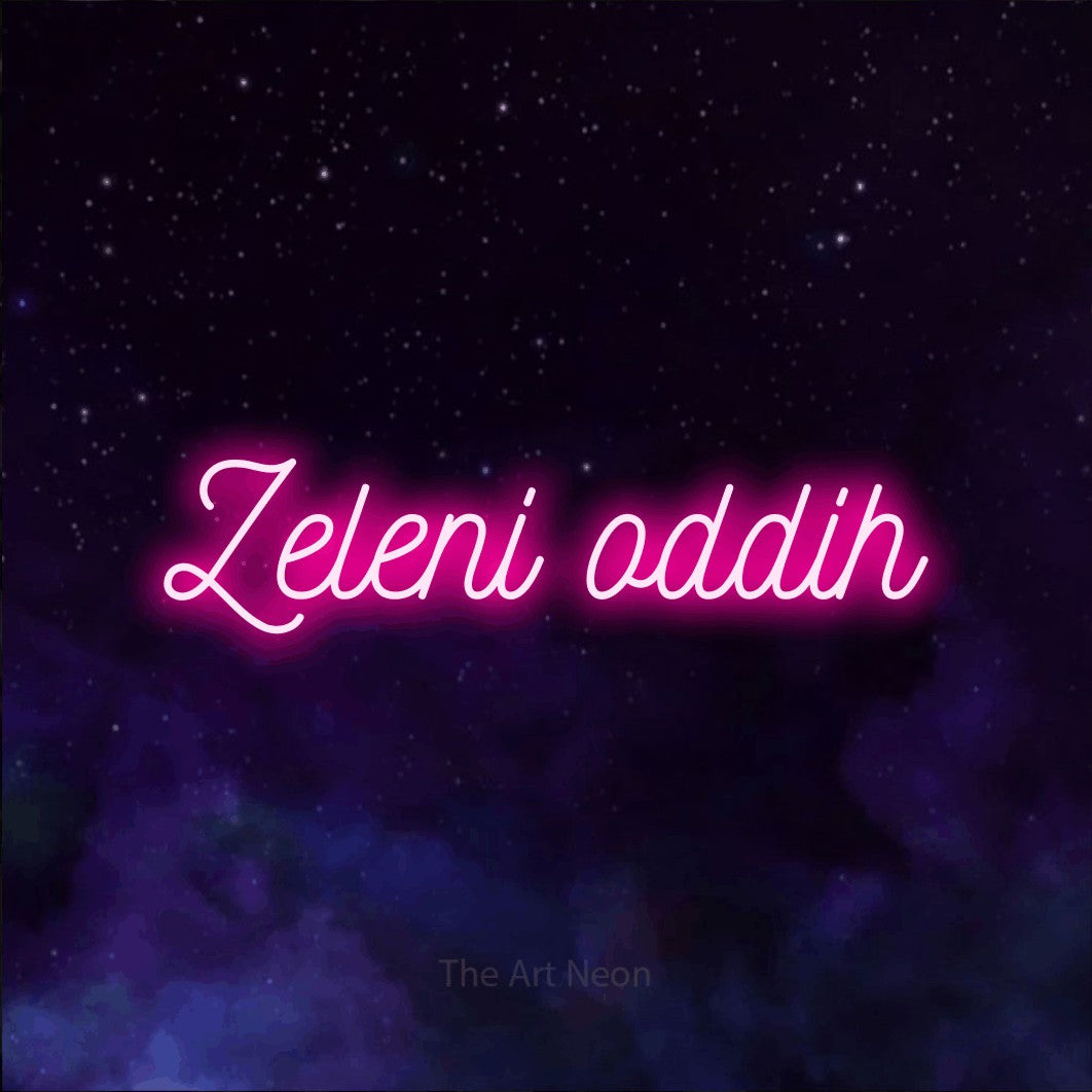 LED neon sign reading “Zeleni oddih”, arranged in a single line.
