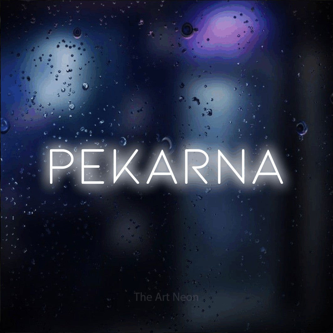 LED neon sign reading “Pekarna”, arranged in a single line.