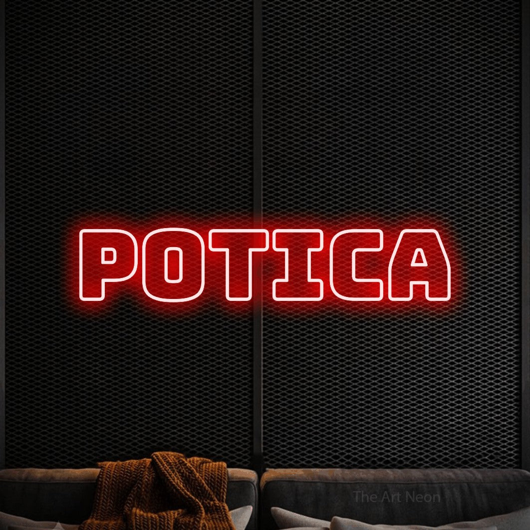LED neon sign reading “Potica”, arranged in a single line.