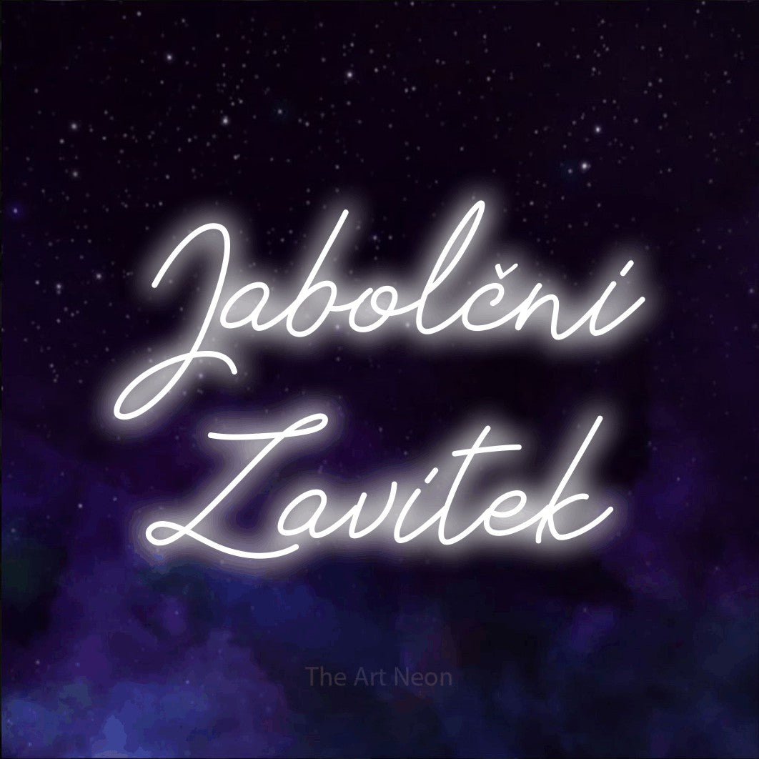LED neon sign reading “Jabolčni Zavitek”, arranged in two lines.