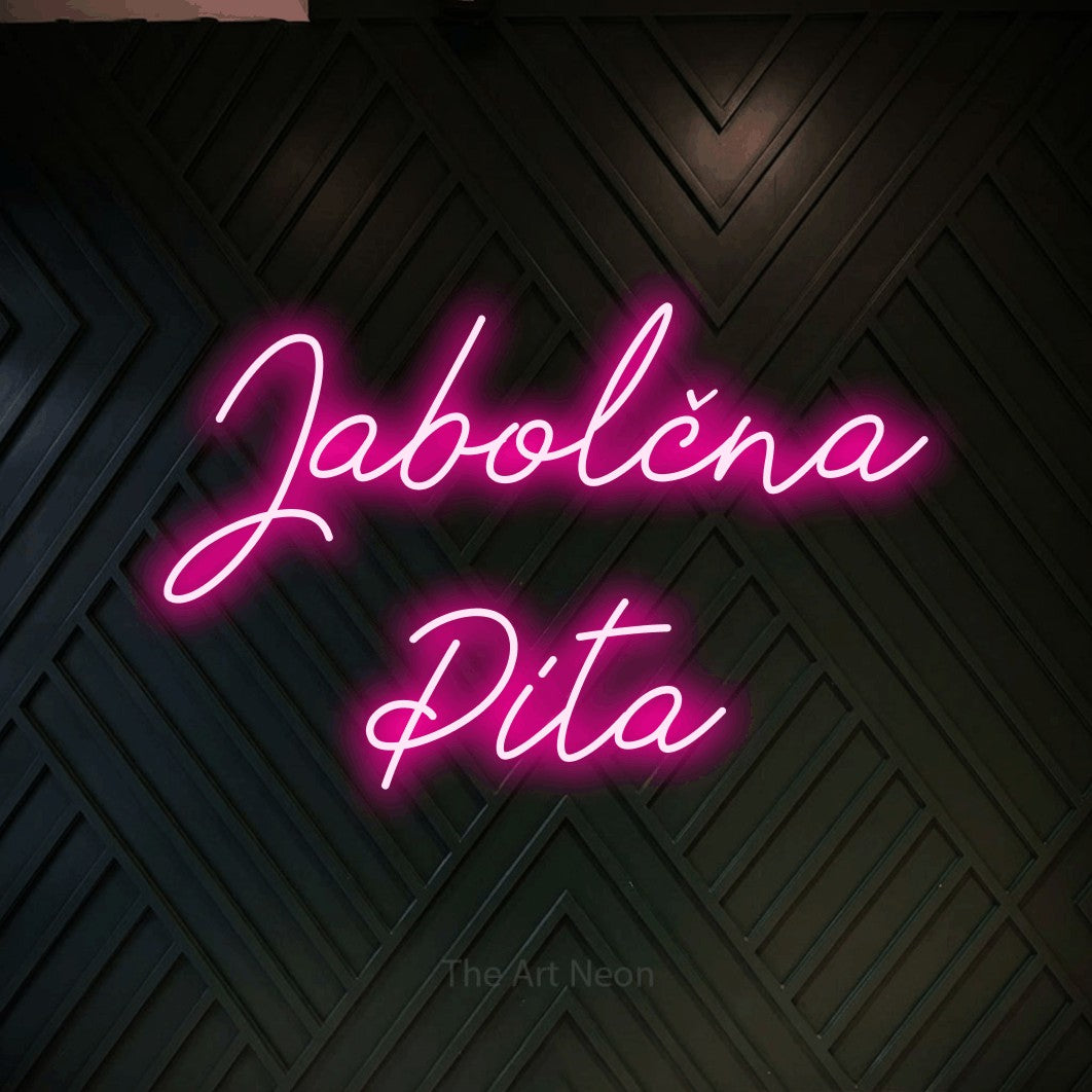 LED neon sign reading “Jabolčna Pita”, arranged in two lines.