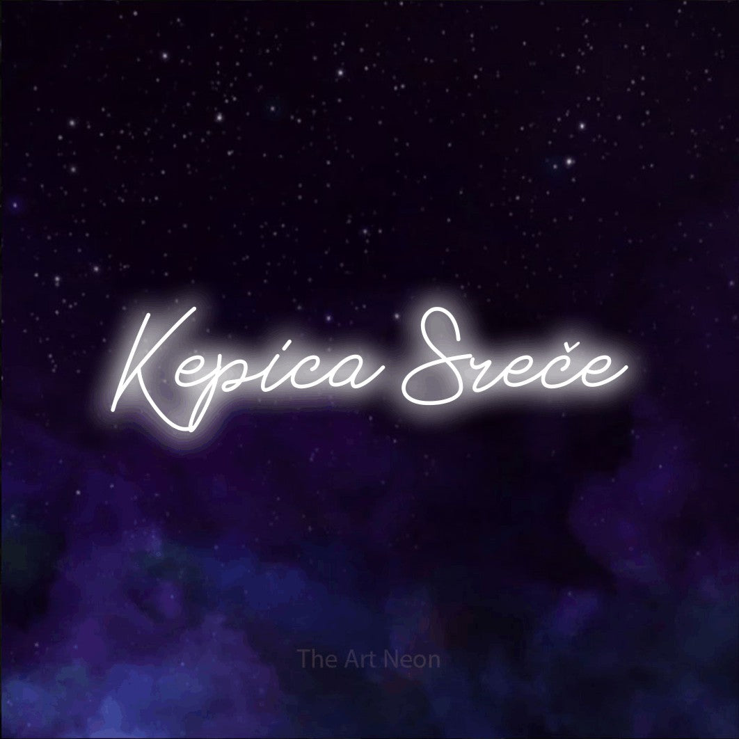 LED neon sign reading “Kepica Sreče”, arranged in a single line.