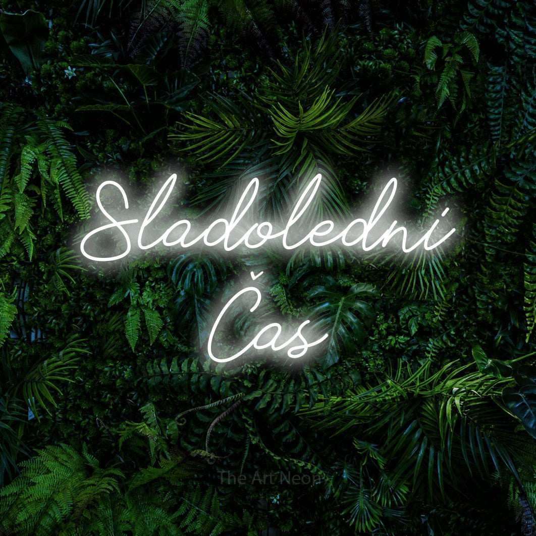LED neon sign reading “Sladoledni Čas”, arranged in two lines.