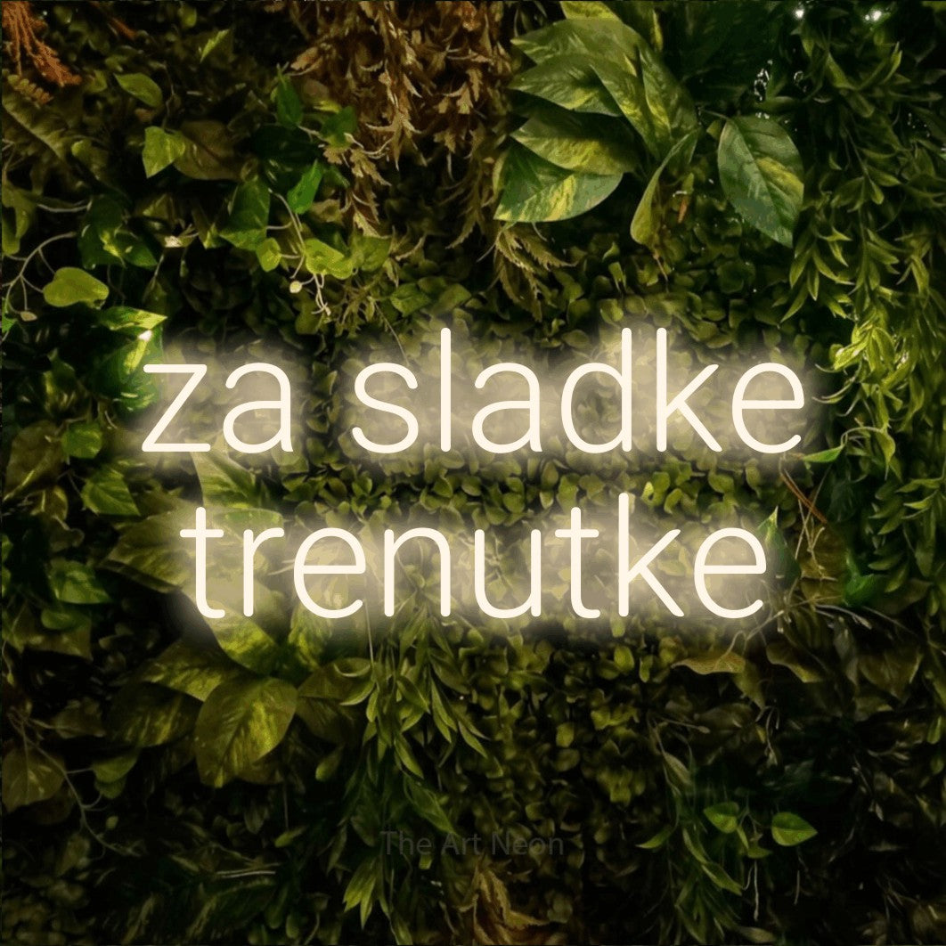 LED neon sign reading “za sladke trenutke”, arranged in two lines.
